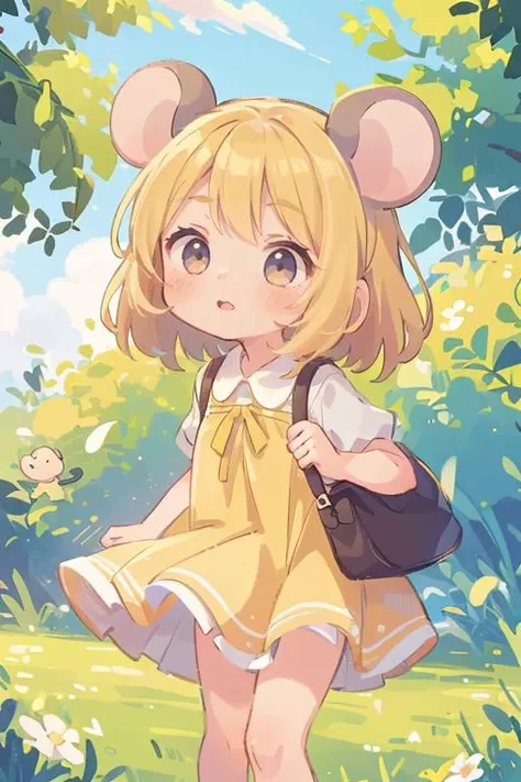 (masterpiece, best quality), 1girl, beautiful face, <lora:Mousegirls_MINI:1> mousegirl, mouse ears, sundress, outdoors, blonde hair,