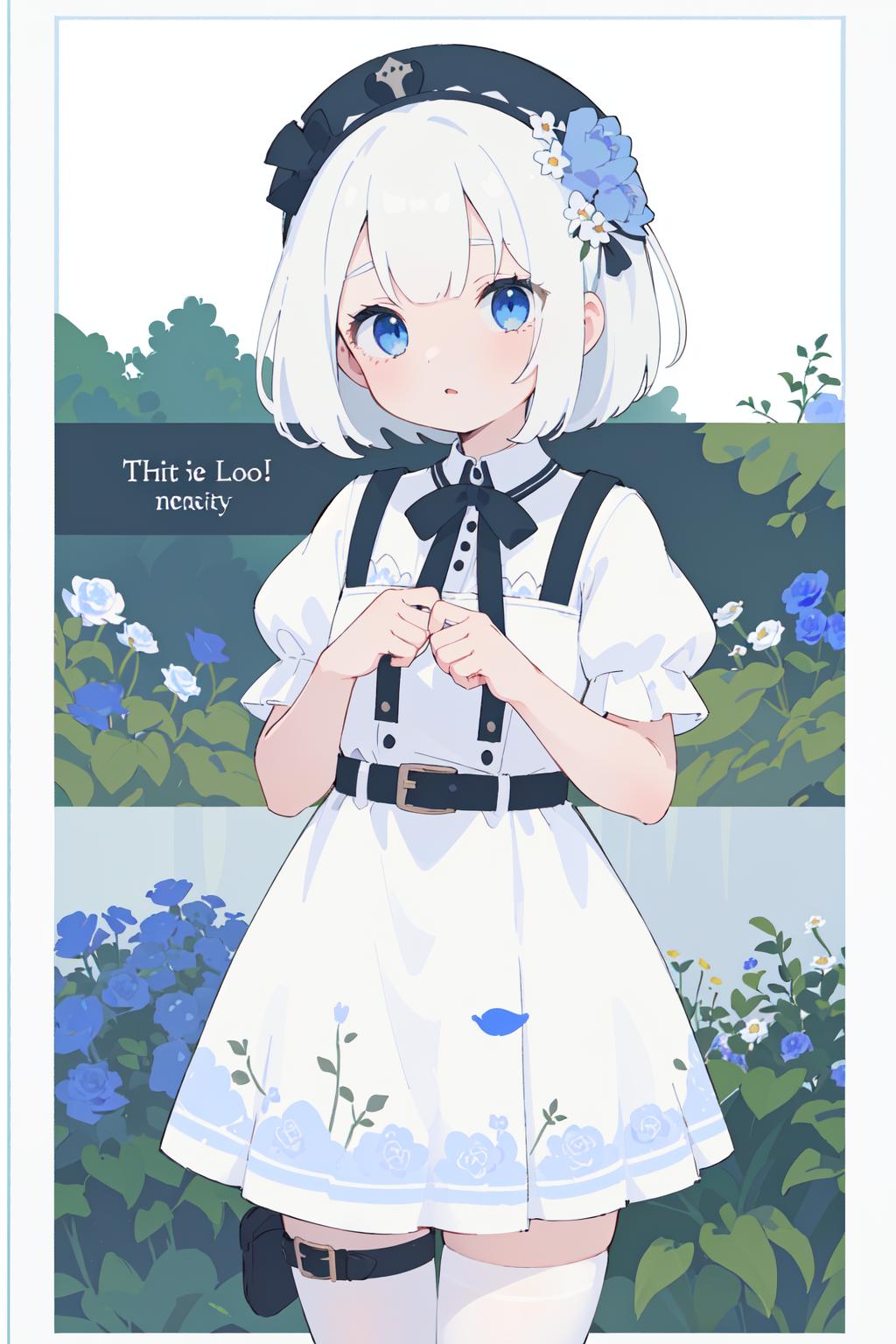 Anime girl in a white dress with blue eyes and a black bow - SeaArt AI
