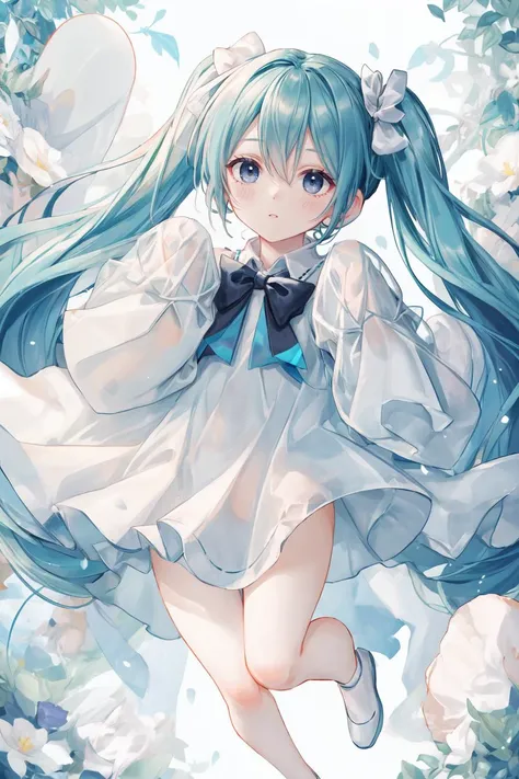masterpiece,best quality,original,very detailed 8K portrait,detailed eyes,very delicate and beautiful,bow,absurdres,<lora:add_detail:0.7>,<lora:Xian-Tæé¨ä¿®å¤:0.5>,<lora:GhostCostumeV1:1>,(sleeves past wrists:1.1),ghost,full body,miku hatsune,(very long sleeves:1.1),white cloth,