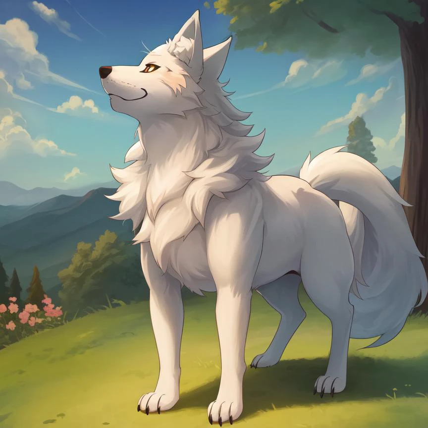 Masterpiece, best quality, Wolf_male, detailed_fluffy_fur, uploaded_to_e621, antro, furry_female, Masterpiece, Best_quality, solo, (Antro), kemono art style, sfw, full body,