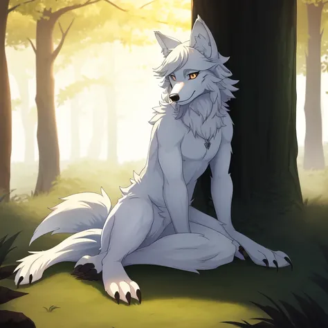 Masterpiece, best quality, Wolf_male, detailed_fluffy_fur, uploaded_to_e621, antro, furry_female, Masterpiece, Best_quality, solo, (Antro), kemono art style, sfw, full body,