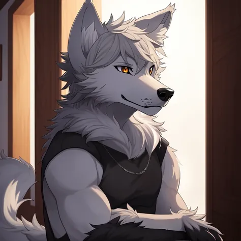 Masterpiece, best quality, Wolf_male, detailed_fluffy_fur, uploaded_to_e621, antro, furry_male, Masterpiece, Best_quality, solo, (Antro), kemono art style, sfw