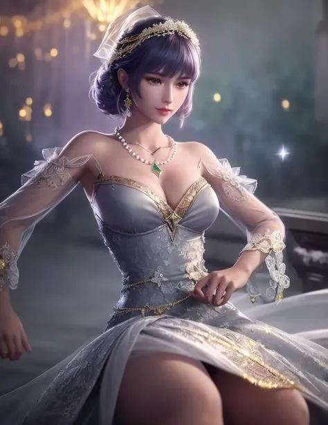 ultra realistic 8k cg, picture-perfect face, flawless, clean, masterpiece, professional artwork, famous artwork, cinematic lighting, cinematic bloom, perfect face, beautiful face, fantasy, dreamlike, unreal, science fiction, lace, lace trim, lace-trimmed legwear, (rich:1.4), prestige, luxury, jewelry, diamond, gold, pearl, gem, sapphire, ruby, emerald, intricate detail, delicate pattern, charming, alluring, seductive, erotic, enchanting, hair ornament, necklace, earrings, bracelet, armlet,halo
((,1girl, pov,)) ((, 1girl, solo, star_\(symbol\), bouquet, pillarboxed, dress, jewelry))<lora:DA_BaiChenXiang:0.6>