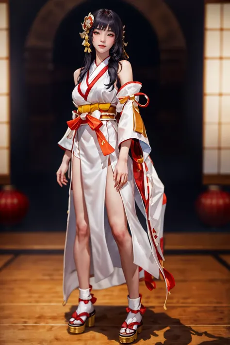 highres,absurdres,masterpiece,best quality,original,extremely detailed CG,extremely detailed wallpaper,perfect lighting,looking at viewer,bare hands,standing on stage,1girl,blurry background,
<lora:tel'annas_miko:0.6> tel'annas miko,black hair,long hair,Japanese style dress,miko,white dress,