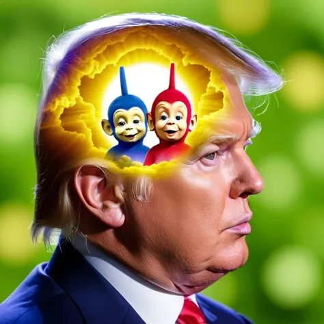 dvr-wwyt, donald trump thinking of teletubbies, double exposure,