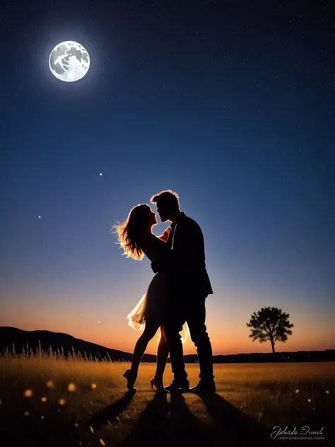 Moonlit dance for two, Shadows blend under the stars, Whispers in the breeze, a picture