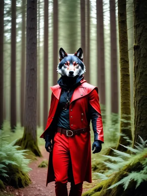 Red hood in the woods, Wolf's eyes glint with cunning, Paths of danger weave, a photocopy