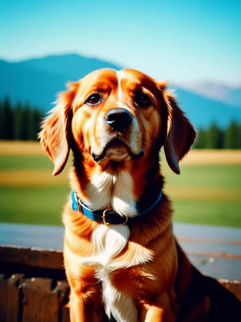 analog style color photo, Dog's loyal gaze, Boundless love in brown depths, Guardian of hearts, film grain