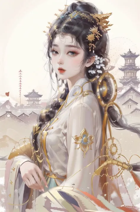 masterpiece, high quality,1girl,looking at viewer,east asian architecture, xqgirl, upper body,open eye<lora:XF_BS2_Model_NAI:0.8> <lora:OilPaintStyle_v1:1>