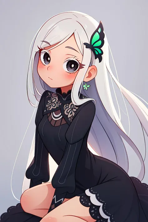 (masterpiece, best quality),  intricate details,
1girl,  <lora:Echidna_3_20:0.8> echidna, colored eyelashes,  butterfly hair ornament, black dress, long sleeves,