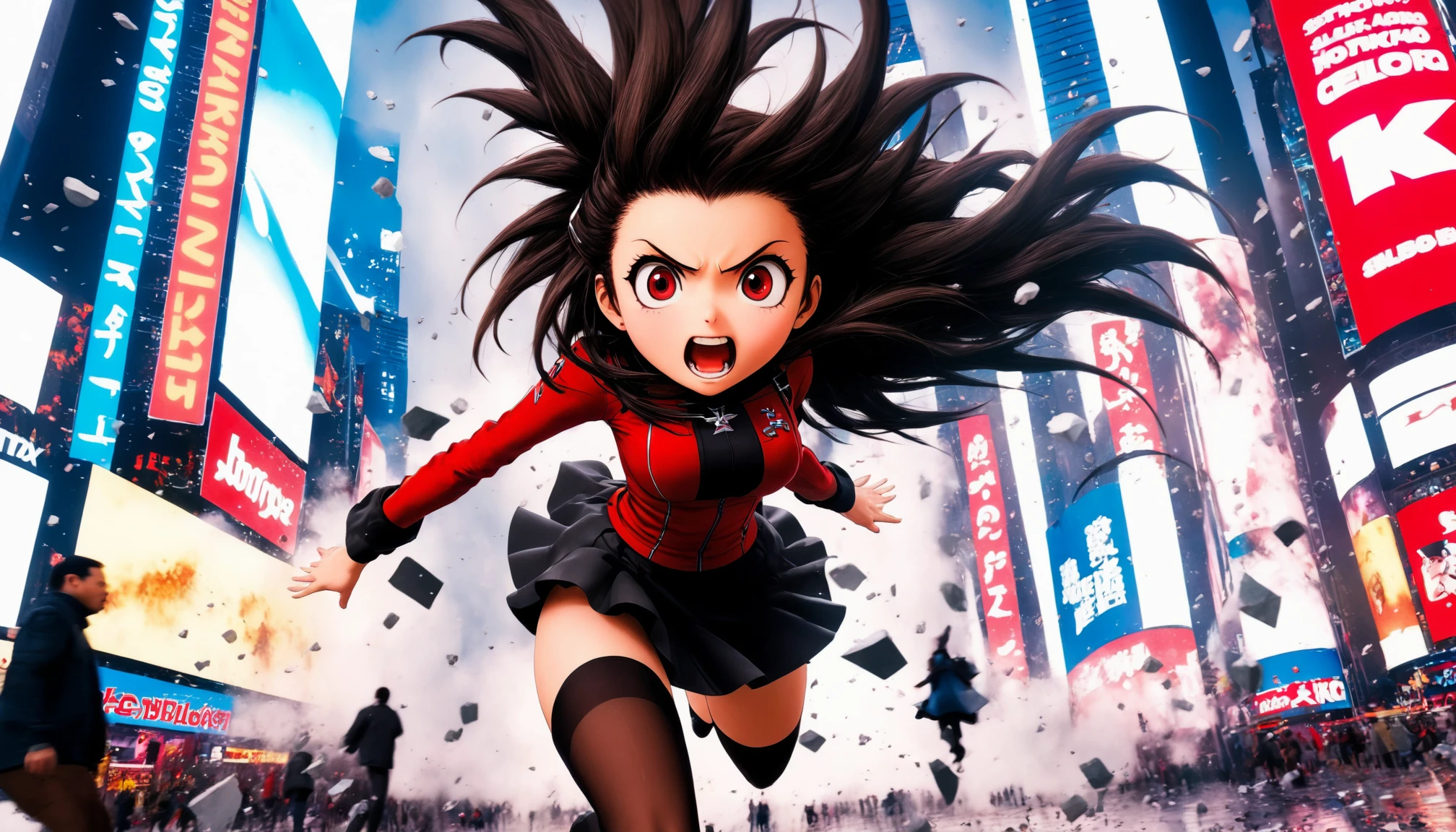 1girl, solo, wide angle, wide shot, full body, times square, indoors, light, jumping, Rin Tohsaka \(Fate/Stay Night\), sad, A hurricane-ravaged environment with lots of broken glass and scattered items , <lora:polyhedron_angry-000006:0.8>, anger , screaming, angry, shy, embarrassed,, very thin waist, <lora:bombshell_v1:0.4>,big boobs,slim body,, (8k, masterpiece, best quality, ultra-detailed), (an extremely delicate and beautiful)kawaii, cute, very big eyes, Aesthetic Anime Eyes, small face, large breasts, cinematic lighting, , Intricate, High Detail, Sharp focus, dramatic, masterpiece, best quality, ultra-detailed,