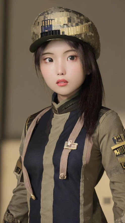 (photorealistic:1.37, hyperrealistic), ((wide angle))
1girl,solo, with serious face and closed mouth, round face,(HQ skin:1.8),(random pose) ((red beret hat with golden eagle medal in the front middle)),((militar uniform:1.8)),(condecorations:1), black turtleneck shirt,
standing at militar camp outdoors and at distance is visible an spaceship