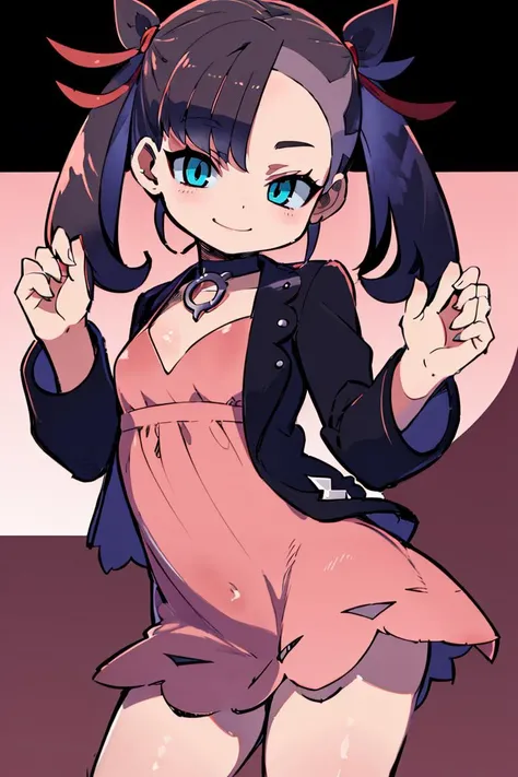 <lora:Zankuro_AnyLora_Dim32:1>, ((masterpiece,best quality)), absurdres, <lora:marnie_v1:0.7>, hmmarnie, aqua eyes, black choker, red ribbon, pink dress, jewelry, black jacket, open clothes, long sleeves, solo, smiling, looking at viewer, cowboy shot, cinematic composition, contrapposto,