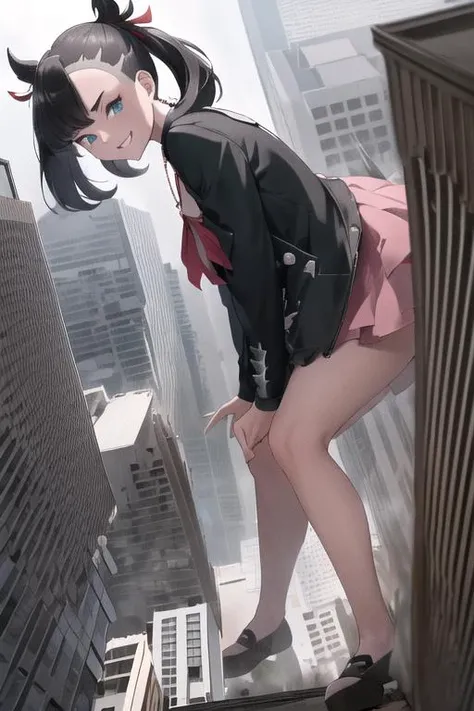 Masterpiece, best quality, 1 girl, young girl, brown eyes, short hair, happy smile, shiny skin, (beautiful leg line: 1.3), thin waist, huge breasts
break
School uniform, tie, (pencil skirt), high heels
break
Park, crowd, depth of field, looking at the audience, crouching, upper body, legs up