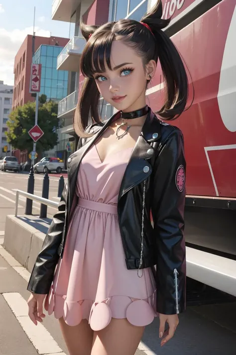 professional photo of hmmarnie, (smiling:0.8), aqua eyes, black choker, red ribbon, pink dress, jewelry, black jacket, long sleeves,
detailed skin, detailed eyes,disco,
photo made with Canon EOS in naturalistic style photography,
popular on artstation, popular on deviantart, popular on flicker,
<lora:marnie_v1:0.88:MIDD>