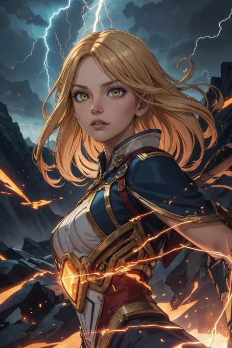 beautiful, linework, thick outlines, strong shadows, <lora:detail_slider_v4:1.0>, <lora:realistic:0.4>, <lora:tangbohu-line_1.0:0.3>, <lora:colorify:0.3>,
1 girl, adult hungarian woman, amber eyes, natural blonde hair flaps,
Style-GravityMagic, portrait, solo, upper body, looking away, detailed background, detailed face, (fallout theme:1.1), glowing eyes, lightningthunder-sorcerer, vengeful storm, wearing intricate white mage clothes, electricity themed ancient amulet, sword of enchanted lightning, hovering above aground, levitating, hair drifting, floating particles, sparks, harnessing whirlwind, charged with bolts of lightning, lightning illuminating the sky, , epic power unleashed, mountaintop in background, dim light, epic atmosphere,