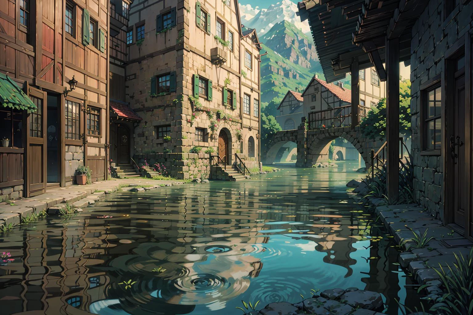 scenery, working environment, cinematic lighting, form-fitting, ponytail, ghibli style, (augmentations), best quality, (beautiful and detailed eyes:1.1), artstation, (realistic), masterpiece, surreal photo, cyberpunk city, "stone houses", rocks, by maciej kuciara, (flowing water), dramatic+, (intricate details:1.12), end of the world, {best quality}, A forbidden castle high up in the mountains, (photo-realistic:1.37), sunbeams, perfect face, princess and queen, (1girl:1.3), photorealism, hyper-detailed, metal, by Zdzislaw Beksinski and H.R. Giger, river, (intricate details), in the style of <lora:howlbgsv3:1>, realistic skin, soft volumetric lighting, beautiful detailed face, digital, contrast, absurd res