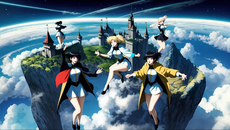 high angle (glitchstick:0.3) (anime:1), group of (2 woman:1) (2 man:1) [a world where people can control the weather|a magic portal to a fantasy world], [fantasy|scifi] castle (howlbgs:1) (scenery:1)   <lora:howlsMovingCastleInterior_v1:0.6>  <lora:GlitchStickV15-256:0.3> (wlop:1) <lora:wlopStyleLora_30Epochs:0.4> <lora:johnsondesuv15-320-e1:0.4> (crazy eyes:1) (crazy face:1) <lora:crazyExpressions:1>