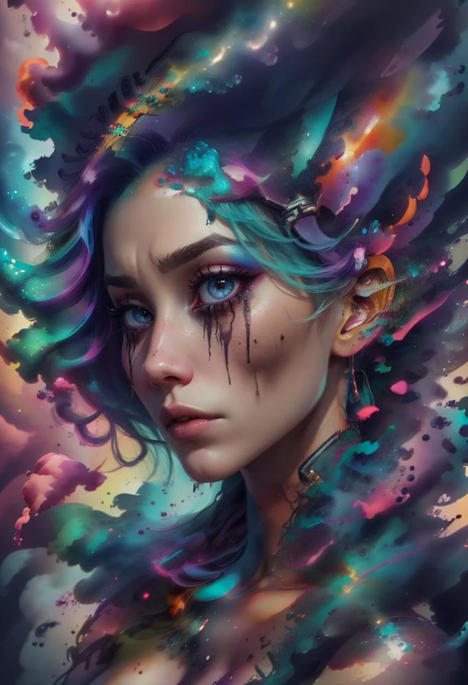 1girl, solo, picture of a beautiful dissolving woman, looking at viewer, intricate, absurdres, highest-quality, extremely-detailed, masterpiece, 8k UHD, 4k HDR, RAW photograph, film-grain, <lora:depth_of_field_slider_v1:8> <lora:EdobWomanAquarel_v1.0:0.7> <lora:ral-dissolve-sd15:0.9> ral-dissolve <lora:LowRA:0.6> <lora:color_slider_v10:3> <lora:colorful_fumes:0.7> colorful_fumes, (drips:0.7), sad, melancholic, <lora:contrast_slider_v10:-2>