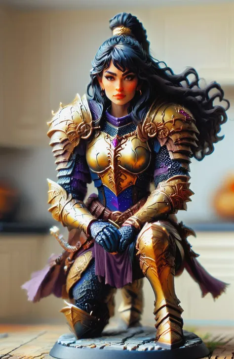 score_9, score_8_up, score_7_up, score_6_up, score_5_up, Woman with dark hair and bangs, dressed in black and gold royal armor. She is standing confident in a dark battlefield. She has a tiny scar on her face and a purple gem circlet. Her boots are black and studded. hair over one eye, solo, full body profile view, big thick muscular thighs legs, tabletop, (high quality, detailed, beautiful),detailed soft lighting <lora:Concept Art Twilight Style SDXL_LoRA_Pony Diffusion V6 XL:1> <lora:Anime Summer Days Style SDXL_LoRA_Pony Diffusion V6 XL:0.4> <lora:TabletopRay:1> <lora:Oil Gothic Painting Style SDXL_LoRA_Pony Diffusion V6:1> Digital photography, painted miniature, toy, action figure, artgerm, HDR, 4k, tabletop RPG setting, Cool color palette, ring lighting, full body view <lora:TabletopRay:1> <lora:Oil Gothic Painting Style SDXL_LoRA_Pony Diffusion V6:1>