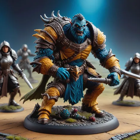 Macro shot, Digital photography, painted miniature, toy, action figure, monster, inspired by tabletop games, meticulously crafted and rich in detail, positioned within a miniature battlefield set, battle scene, artgerm, HDR, 4k, tabletop setting, ring lighting, full body view <lora:TabletopRay:1> <lora:Oil Gothic Painting Style SDXL_LoRA_Pony Diffusion V6:1>The background features elements in miniature scale.