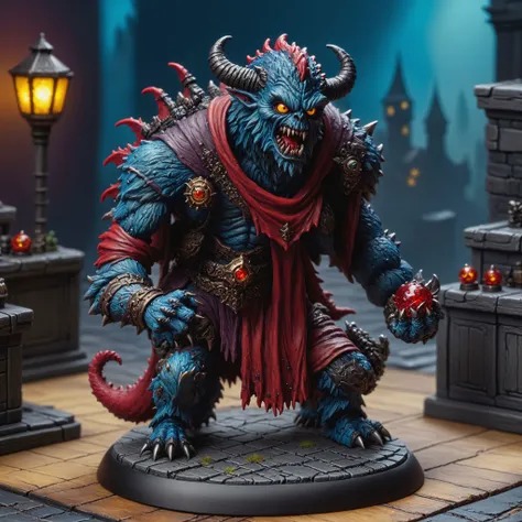 Macro shot, Digital photography, painted miniature, toy, action figure, inspired by tabletop games, meticulously crafted and rich in detail, positioned within a miniature set, scary monster, horror monster, demon, urban fantasy, HDR, 4k, tabletop setting, ring lighting, full body view <lora:TabletopRay:1> <lora:Oil Gothic Painting Style SDXL_LoRA_Pony Diffusion V6:1>The background features elements in miniature scale.