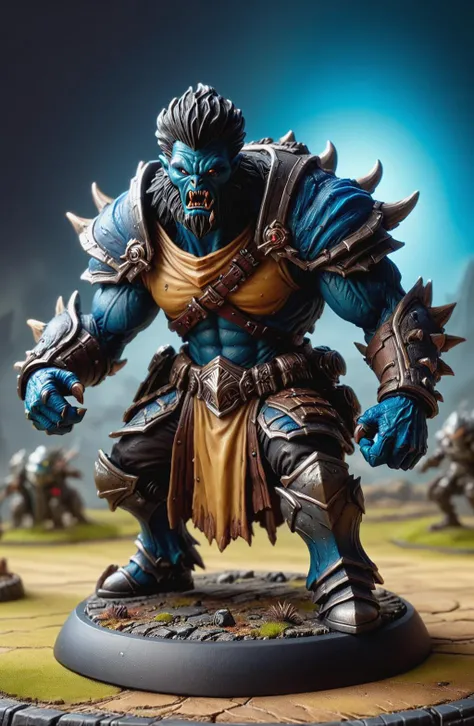 Macro shot, Digital photography, painted miniature, toy, action figure, monster, inspired by tabletop games, meticulously crafted and rich in detail, positioned within a miniature battlefield set, battle scene, artgerm, HDR, 4k, tabletop setting, ring lighting, full body view <lora:TabletopRay:1> <lora:Oil Gothic Painting Style SDXL_LoRA_Pony Diffusion V6:1>The background features elements in miniature scale.