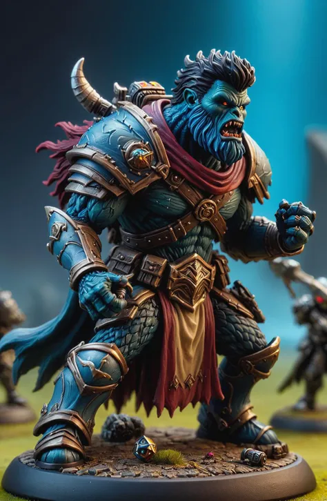 Macro shot, Digital photography, painted miniature, toy, action figure, monster, inspired by tabletop games, meticulously crafted and rich in detail, positioned within a miniature battlefield set, battle scene, artgerm, HDR, 4k, tabletop setting, ring lighting, full body view <lora:TabletopRay:1> <lora:Oil Gothic Painting Style SDXL_LoRA_Pony Diffusion V6:1>The background features elements in miniature scale.