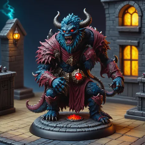 Macro shot, Digital photography, painted miniature, toy, action figure, inspired by tabletop games, meticulously crafted and rich in detail, positioned within a miniature set, scary monster, horror monster, demon, urban fantasy, HDR, 4k, tabletop setting, ring lighting, full body view <lora:TabletopRay:1> <lora:Oil Gothic Painting Style SDXL_LoRA_Pony Diffusion V6:1>The background features elements in miniature scale.