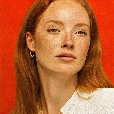 masterpiece, high quality, ultra fucking good, this is the good stuff, best prompt ever, portrait of a woman, freckles, ginger, the background is red
