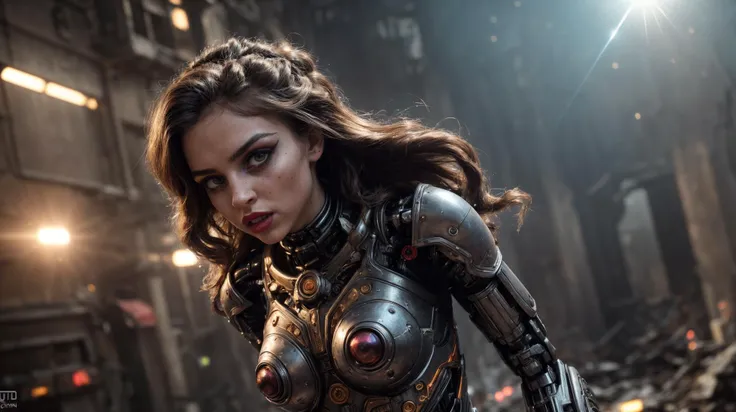 photograph of 1girl "mix-of-every-race", ((wearing dirty sci-fi futuristic cybernetic battlearmor)), walking towards the camera, burning wartorn city, burning wartorn buidlings, rubble, fire, dust, explosions, (CINEMATIC SHOT:1.4), (blow out hair:1.4) (Red eyeshadow, Black eyeliner, red lipstick:1.2) (lens flare:1.2) ((Photo Focus, DOF, Aperture, insanely detailed and intricate, character, hypermaximalist, ornate, hyper realistic,( super detailed:1.1), heresy flares)), <lora:epiNoiseoffset_v2Pynoise:1> Masterpiece, Best Quality, ultrarealistic photography, real life, colorful, amazing, perfect lighting, bright colors, dramatic, dynamic, cinematic lighting, hyperrealism, intricate details, epic, realism,