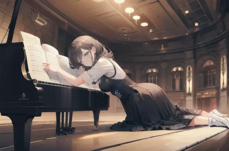 solo,long hair, black hair, beautiful eyes, beautiful and cute girl, <lora:suomi:1>, hairband, hair ornament, black long hair, stage,
dress, instrument, red dress, sitting, music, grand piano, (playing piano:1.3), disney princess, grand piano, from side, <lora:Disney_Princess:0.51> <lora:classic_piano:0.6>