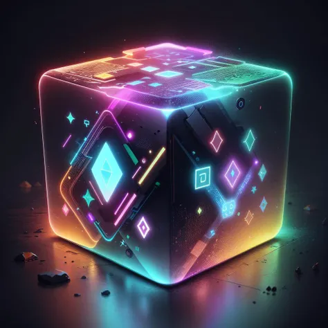 <lora:AdsTech-20:0.8>, adstech , scifi, colorful symbols, hologram,
(simple background:1.3), cube, heart shape , green ,