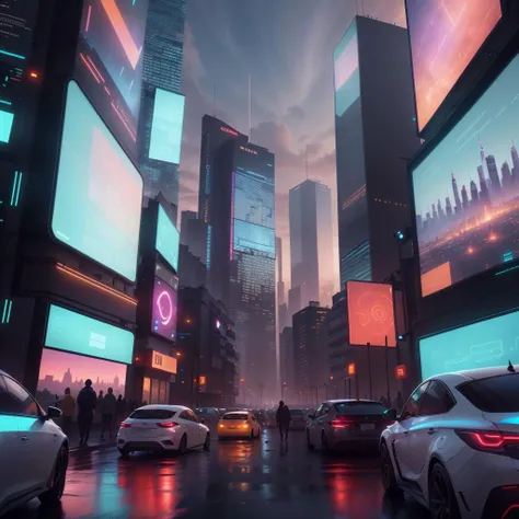 <lora:AdsTech-20:0.9>, adstech , scifi, colorful symbols), hologram,
city buildings , street