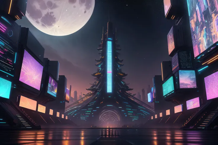 official art,unity 8k wallpaper,ultra detailed,beautiful and aesthetic,masterpiece,best quality,eastern_dragon,fly,starry_sky,full_moon,adstech,colorful symbols,hologram,scifi,<lora:AdsTech:1>,landscape,skyscraper,, (intricate details:0.9), (hdr, hyperdetailed:1.2)
