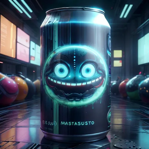 masterpiece, adstech, a can of alien slime soda, text, commercial, advertisement, <lora:AdsTech:1>