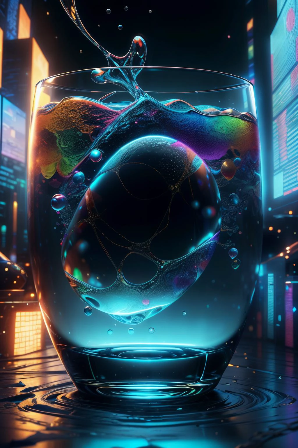 masterpiece, adstech, a glass of capitalism, glowing, bubbles, colorful, commercial, advertisement, detailed, <lora:AdsTech:1> <lora:add_detail:1>