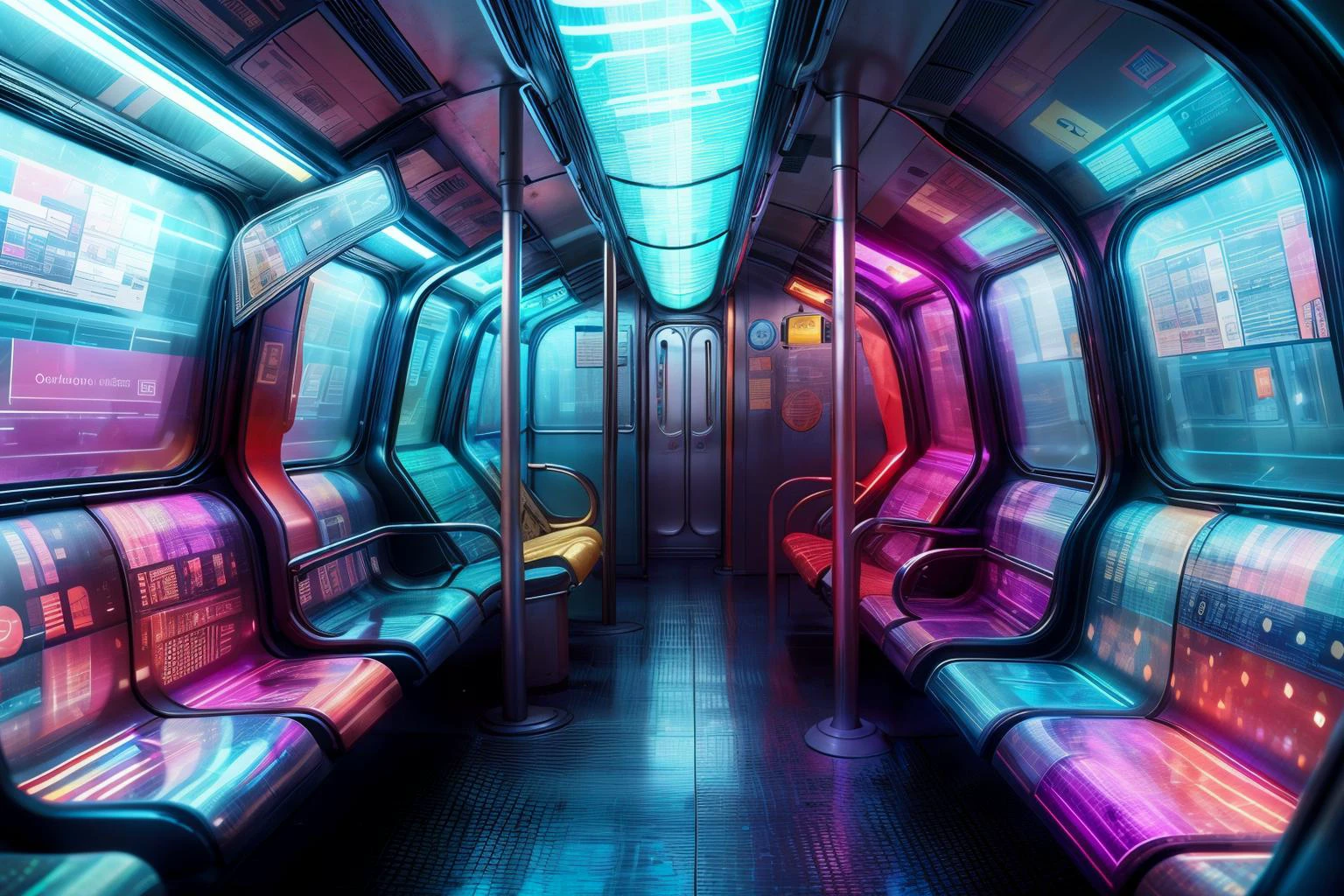 masterpiece, adstech, subway train interior, scifi, holographic, neon, detailed, best quality, <lora:AdsTech:1> <lora:add_detail:0.8>