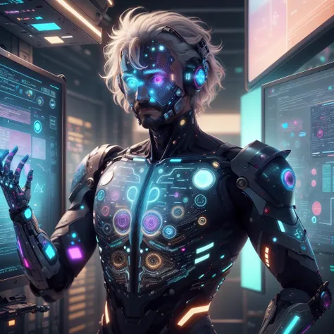 <lora:AdsTech-20:0.9>, adstech , scifi, colorful symbols), hologram,
man,scientist, albert einstein, 1boy,