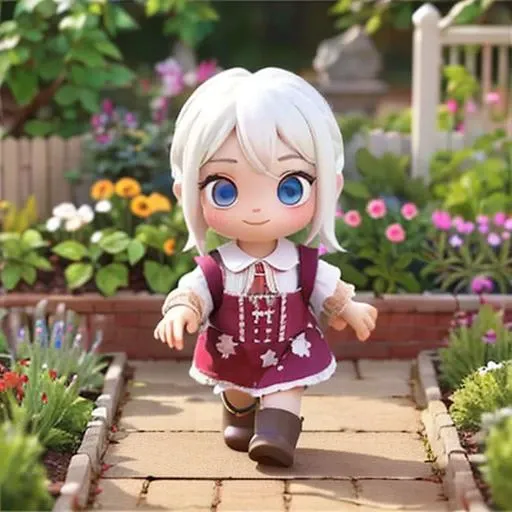 3d,1girl,garden, <lora:3d_rendering_catoon:1>,beautiful face,,beautiful eyes,walking,happy,white hair,