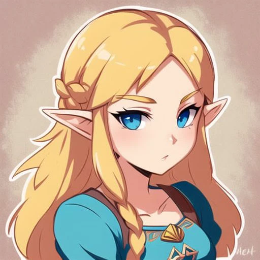 stylized princess_zelda portrait, [digital art], smooth, soft (pastel colors), flat 2d, (outline)