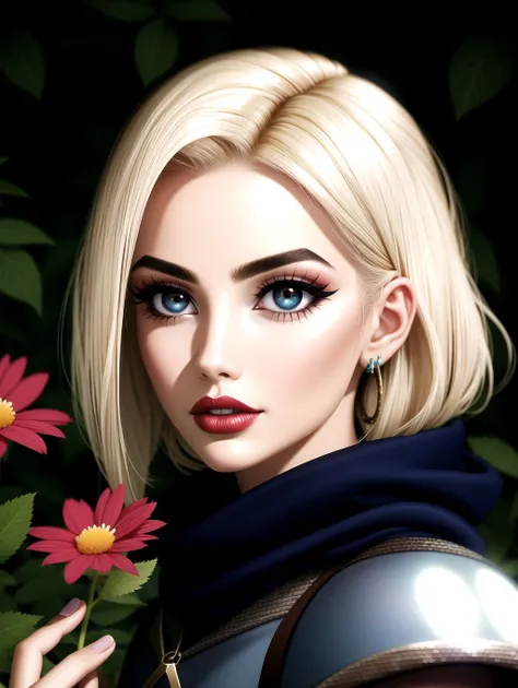 ((masterpiece), best quality, high quality, professional quality, highly detailed, highres, perfect lighting, natural lighting), Ranger Nocking an arrow and taking careful aim, Visionary, Short, Thin, Triangular Face, Dark Skin, Platinum Blonde Hair, amber Eyes, Long Nose, Full Lips, Prominent Chin, Horseshoe, Short, Spiky, An enchanted meadow, with colorful flowers and magical creatures roaming free, perfecteyes eyes, <lora:lora_perfecteyes_v1_from_v1_160:1>