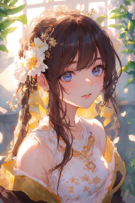 (masterpiece:1.3), (best quality:1.1), ((1girl)), ((solo)), (finely detailed eyes and detailed face:1.3), (beautiful and clear background:1.2), (extremely detailed CG, ultra-detailed, best shadow:1.1), ((depth of field)), ((watercolor)), (oni:1.5), (hanfu:1.3), ((small breasts)), bare shoulders, flowers and petals, beautiful concept illustration, (white background:0.5), (illustration:1.1), (extremely fine and beautiful:1.1), (perfect details:1.1), from side, cowboy shot, teenage,, masterpiece, best quality,, masterpiece, best quality,
