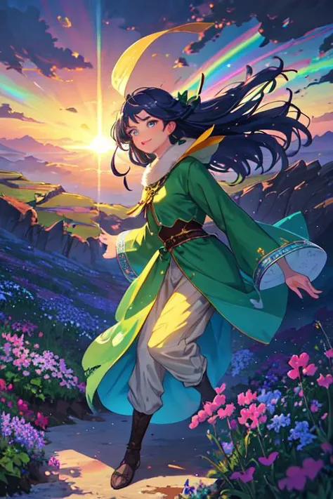 (masterpiece, best quality, ultra-detailed, best shadow), (detailed background, dark fantasy), (beautiful detailed face), high contrast, (best illumination, an extremely delicate and beautiful), ((cinematic light)), colorful, hyper detail, dramatic light, intricate details,
In the mystical landscape of Ireland, where the emerald hills roll and ancient forests whisper secrets, a rainbow arcs gracefully across the sky. Its vibrant hues, painted with the brushstrokes of the gods, cast a kaleidoscope of color upon the land below.
At the foot of the rainbow, nestled among the clover-strewn meadows, stands a solitary figure a leprechaun, guardian of the hidden treasures of old. Clad in a coat of shimmering green, adorned with buttons of gold, he watches with mischievous eyes as the rainbow's end draws near.
In his weathered hands, he holds a gleaming pot overflowing with gold coins, each one stamped with the mark of ancient magic. With a knowing smile, he beckons to those who dare to seek their fortune, tempting them with promises of wealth beyond measure.
As the sun dips low on the horizon, casting long shadows across the land, the leprechaun disappears into the twilight, his laughter fading into the gentle breeze. But the legend of his hidden gold remains, a tantalizing mystery that lures adventurers from far and wide to the enchanted shores of Ireland.