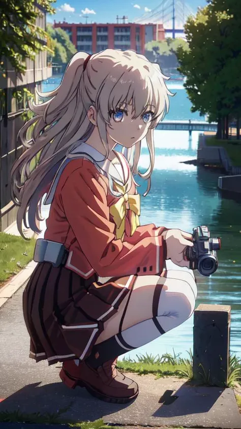 <lora:Nao_Tomori:1>, Nao Tomori, squatting, holding camcorder, serafuku, looking at viewer, knee high brown socks, high contrast, sharp focus, masterpiece, best quality, highly detailed, HDR, highest quality, highres, sharp focus, 8k, 16k, skin pores, dynamic lights, realistic shadows, best shading, award winning masterpiece