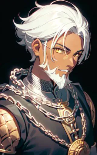 a close up of a person with a beard, inspired by Yuan Yao, reddit contest winner, (((short black hair and dark skin))), (((he has yellow wolf eyes))), (((silver chainmail coif))), on the path to enlightenment, discord mod, quirky king of faes, by seunghee lee, Jang Tae-Hwan, Chocofing R, seungho lee,