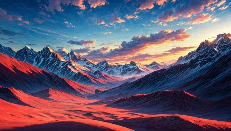 ((masterpiece:1.4,best quality)), cloud, outdoors
(mountains), scenery, sky, (dessert:1.4),
(early morning:1.4),morning red, high detail, abundant, 8k, high detail, wallpaper,
<lora:more_details:1.5>