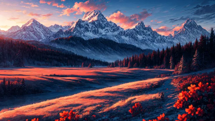 ((masterpiece:1.4,best quality)), cloud, outdoors
(mountains), spring glade, scenery, sky, winter,
(early morning:1.4),morning red, high detail, abundant, 8k, high detail, wallpaper,
<lora:more_details:1.5>