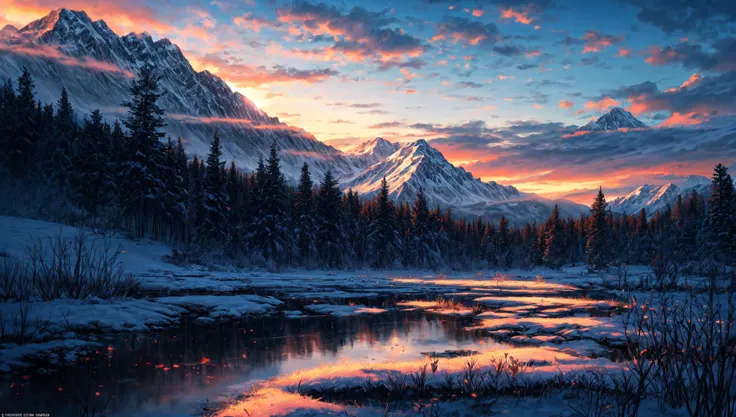 ((masterpiece:1.4,best quality)), cloud, outdoors
(mountains), spring glade, scenery, sky, winter,
(early morning:1.4),morning red, high detail, abundant, 8k, high detail, wallpaper,
<lora:more_details:1.5>
