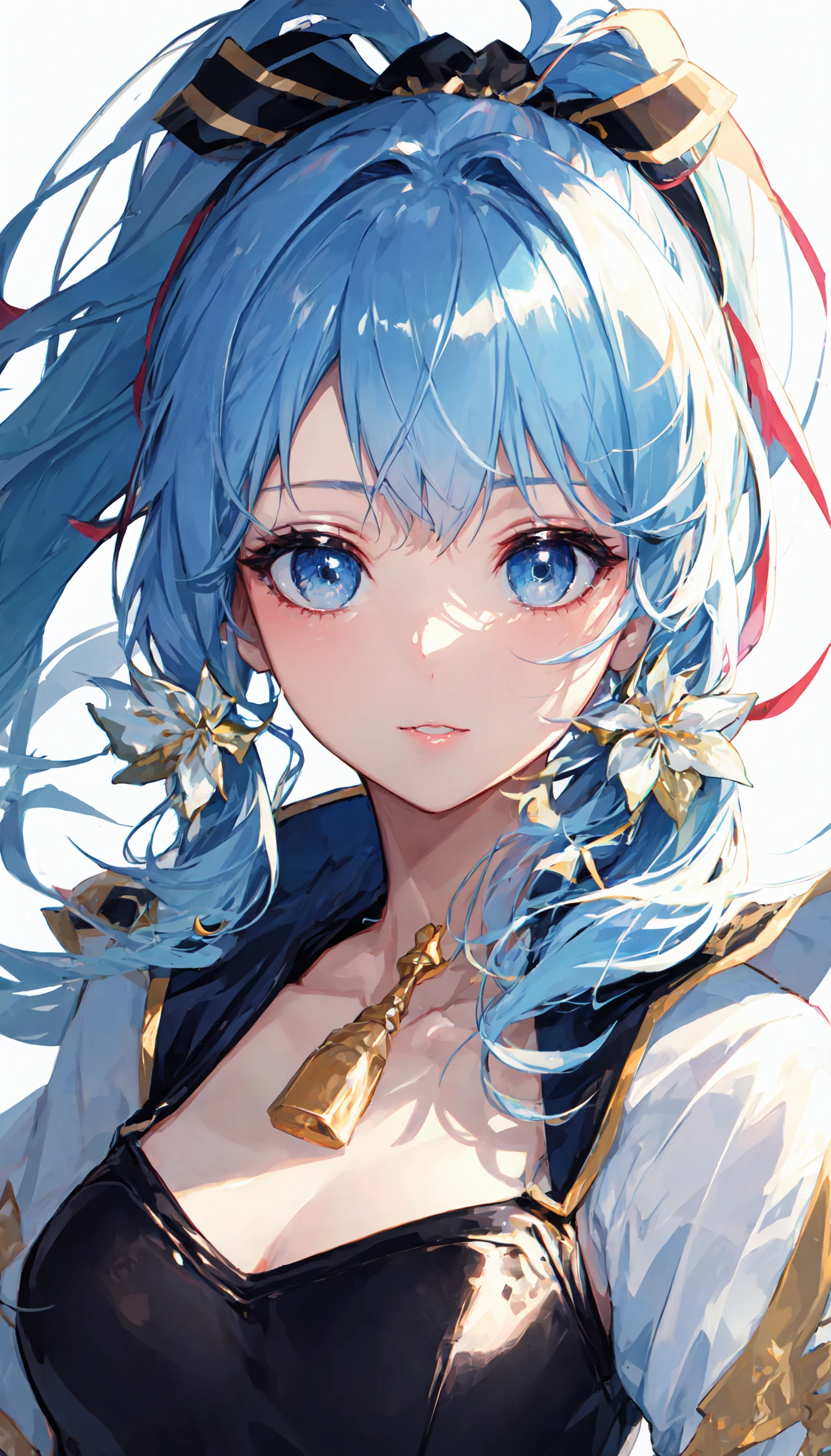 (masterpiece), (best quality), (ultra detailed),(disheveled hair),(illustration), (1girl), (Fashionable clothing), standing, Fashion model, looking at viewer, (interview), (simple background),beautiful detailed eyes, delicate beautiful face, Floating,(high saturation),(colorful splashes),colorful bubble,(shining), focus on face, ponytail, kamisato ayaka, light blue hair, bangs, hair ring, floating flowers, floating hairs, (shining), best lighting, best shadow, <lora:kamisatoAyakaGenshin_v10:0.5>